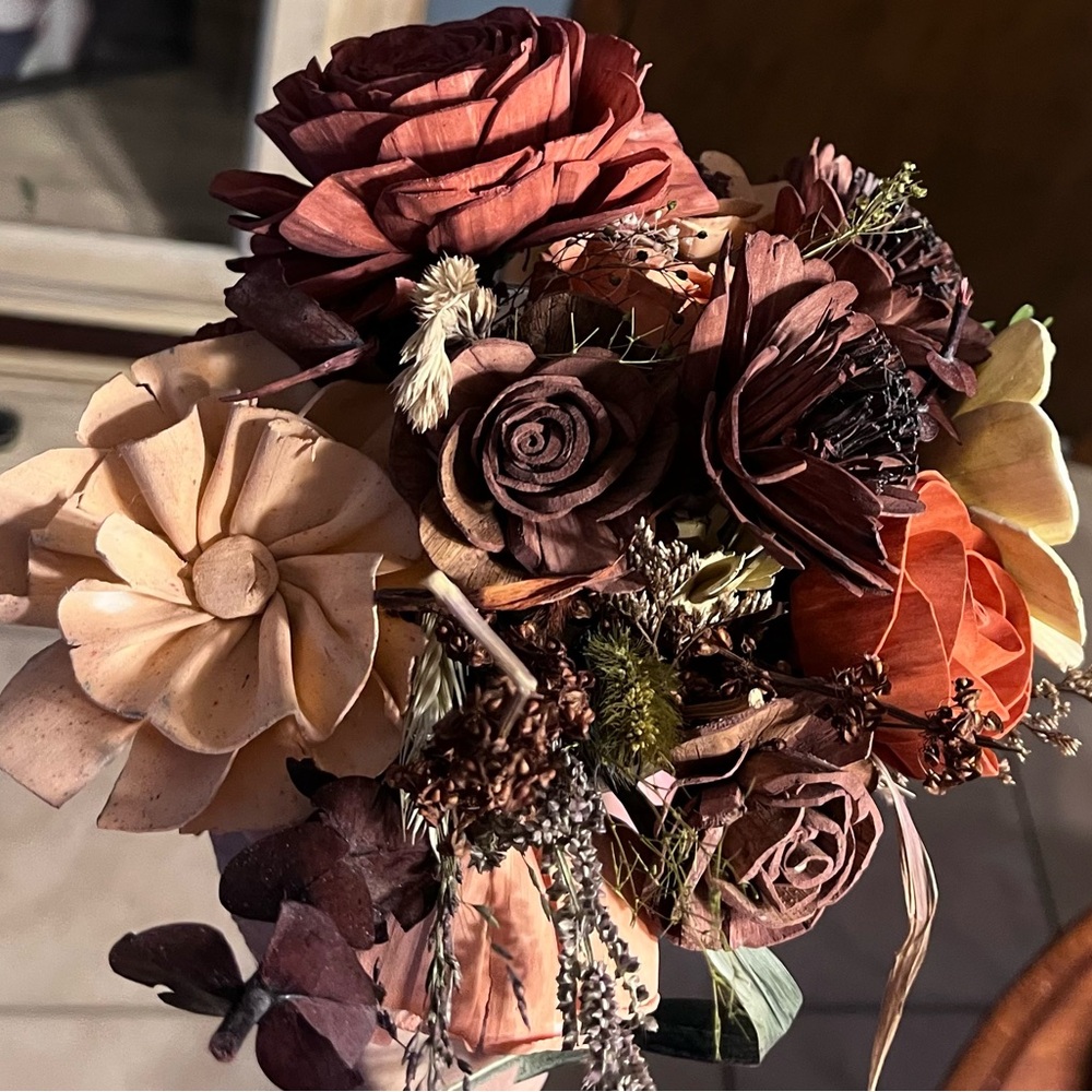 Rustic Wood  Floral Bouquet with Earthy Tones